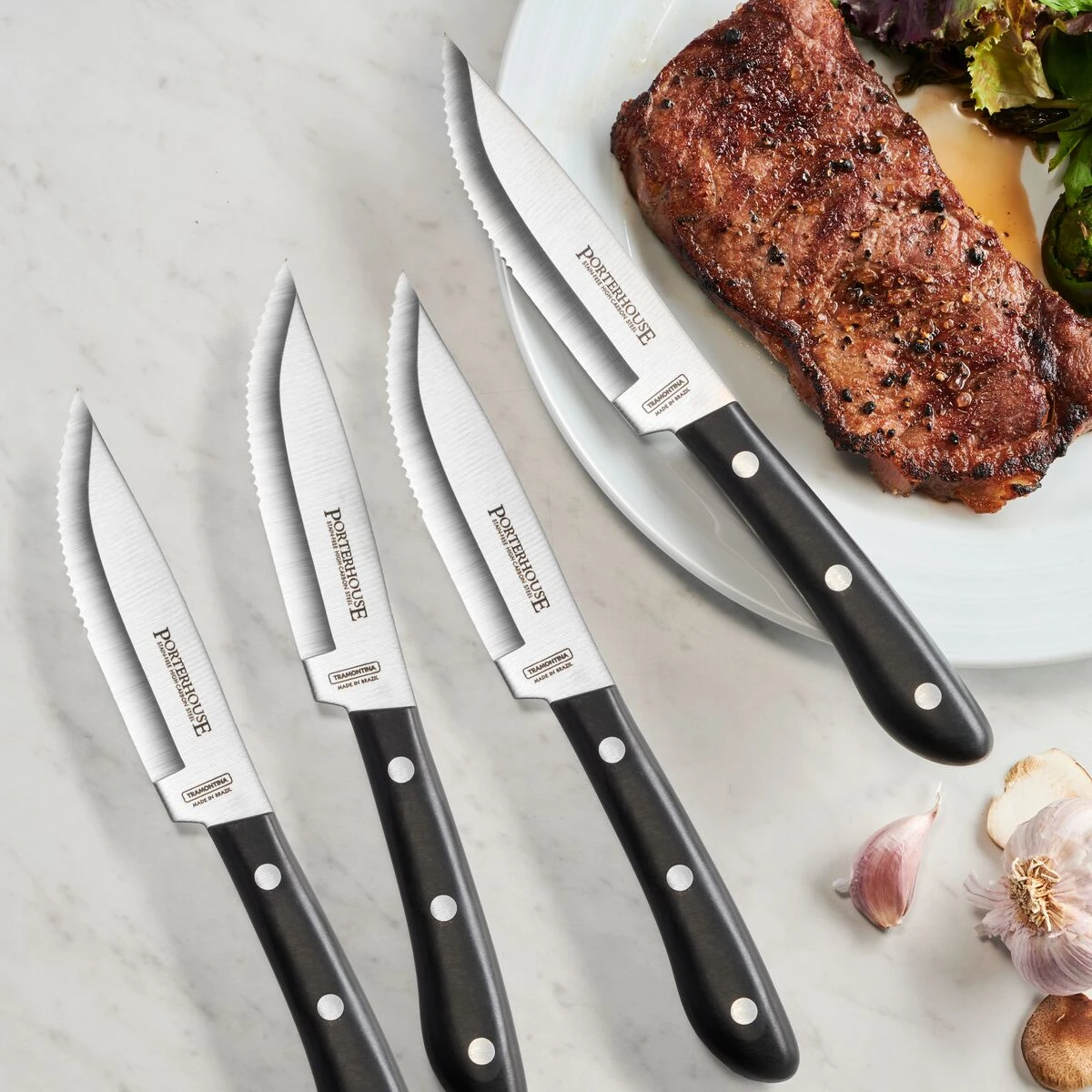 Tramontina Porterhouse 4 Pc - 5 In Steak Knife Set With Hardwood Block 3 Tramontina Porterhouse 4 Pc - 5 In Steak Knife Set With Hardwood Block