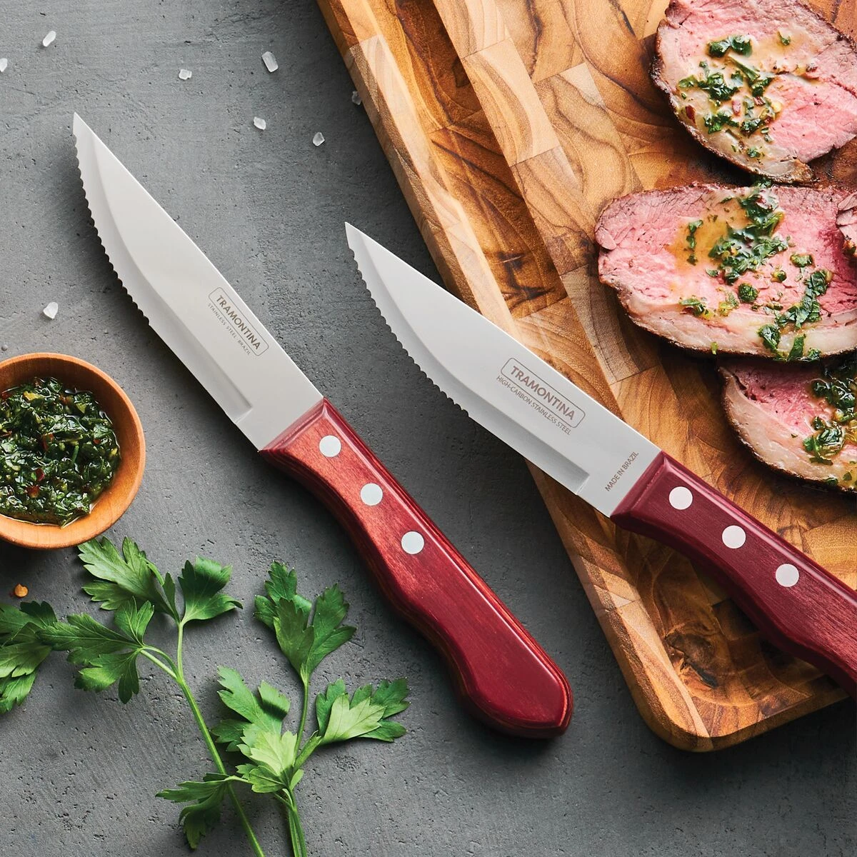 Tramontina Porterhouse 5 Pc Steak Knife Set - Pointed - W/Hardwood Counter Block 8 Tramontina Porterhouse 5 Pc Steak Knife Set - Pointed - W/Hardwood Counter Block - Image 6