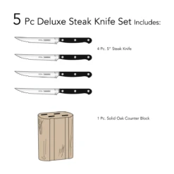 Tramontina Forged 5 Pc Deluxe Steak Knife Set With Hardwood Counter Block -Tramontina 80008030ANI005G