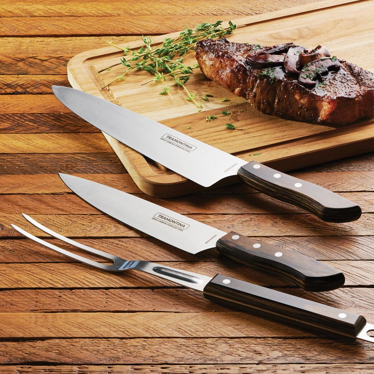 Tramontina Churrasco BBQ 3 Pc Chef Knives And Grill Fork Set 3 Tramontina Churrasco BBQ 3 Pc Chef Knives And Grill Fork Set