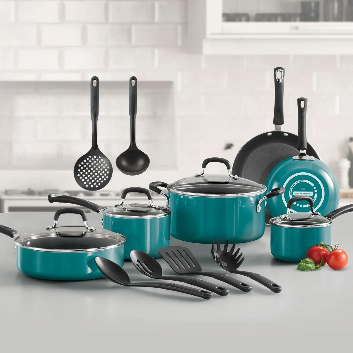 Tramontina 16 Pc Nonstick Cookware Set - Teal 3 Tramontina 16 Pc Nonstick Cookware Set - Teal