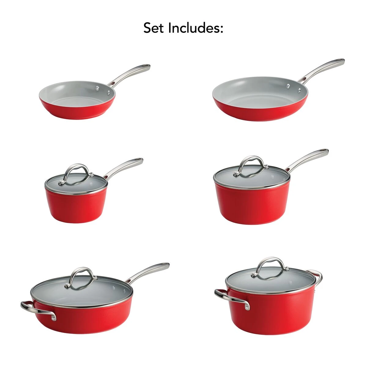Tramontina 10 Pc Cold-Forged Induction Ceramic Cookware Set - Red 5 Tramontina 10 Pc Cold-Forged Induction Ceramic Cookware Set - Red - Image 3