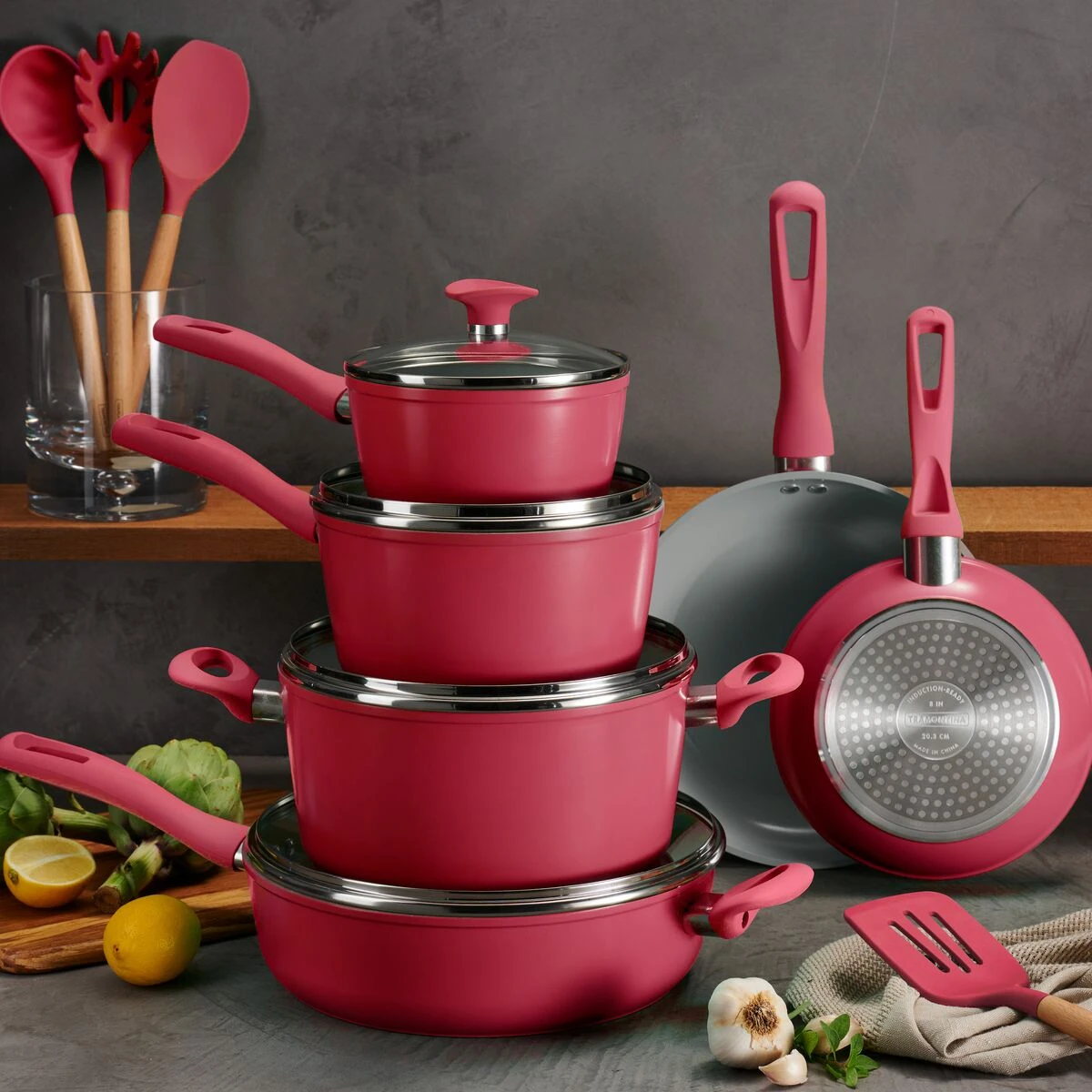 Tramontina 14 Pc Ceramic Induction-Ready Cookware Set - Red 3 Tramontina 14 Pc Ceramic Induction-Ready Cookware Set - Red