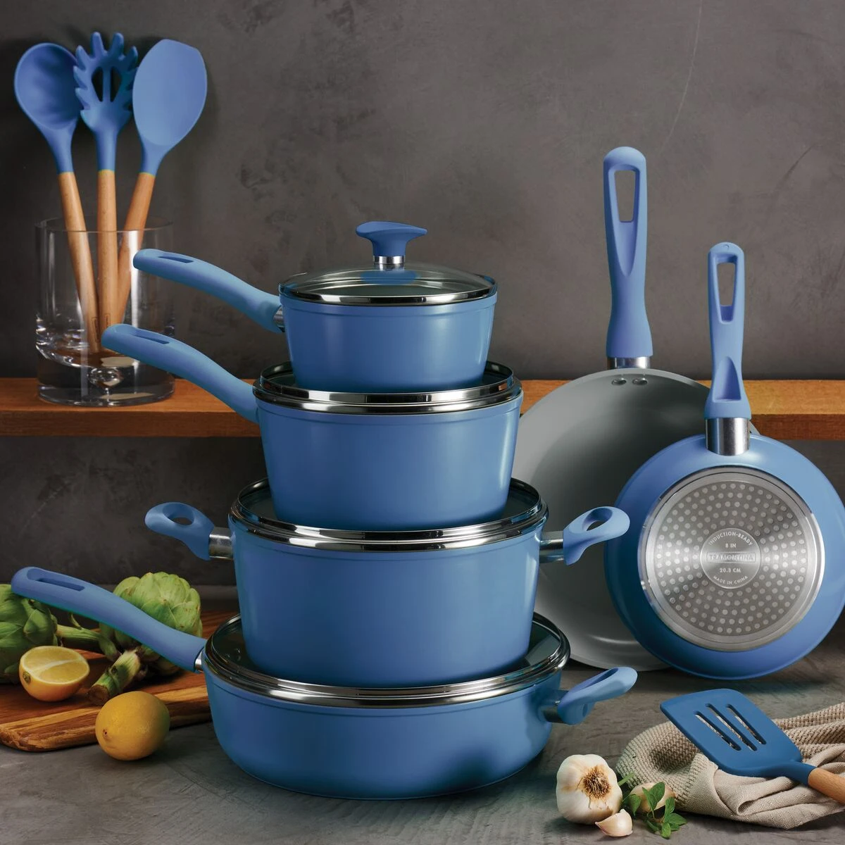 Tramontina 14 Pc Ceramic Induction-Ready Cookware Set - Blue 3 Tramontina 14 Pc Ceramic Induction-Ready Cookware Set - Blue