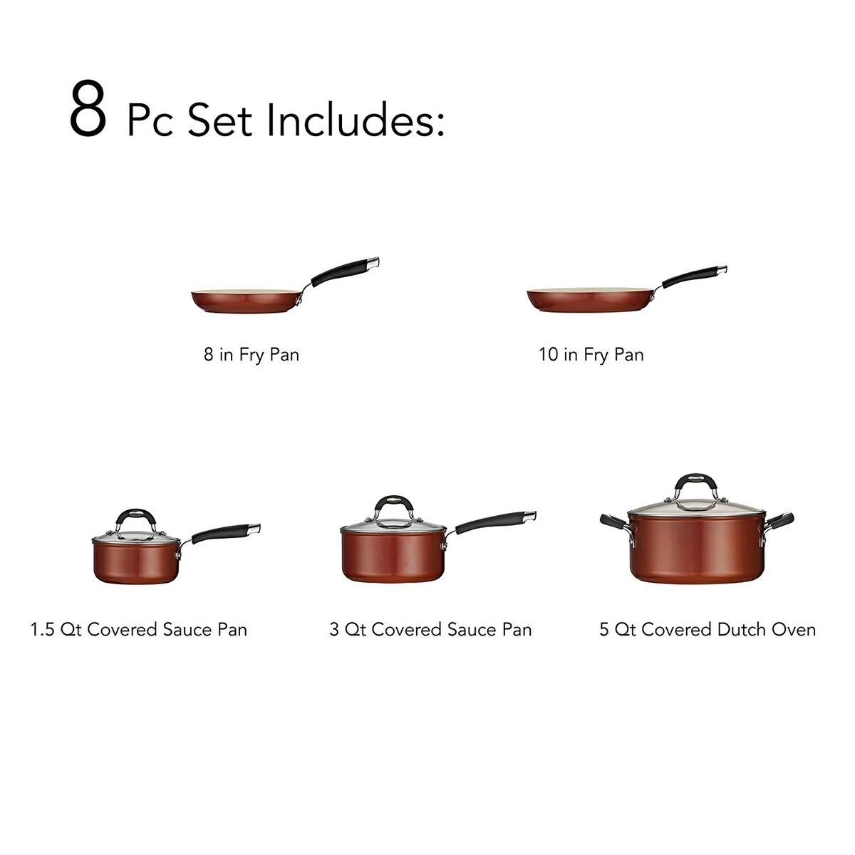 Tramontina Ceramica 8 Pc Cookware Set - Metallic Copper 6 Tramontina Ceramica 8 Pc Cookware Set - Metallic Copper - Image 4