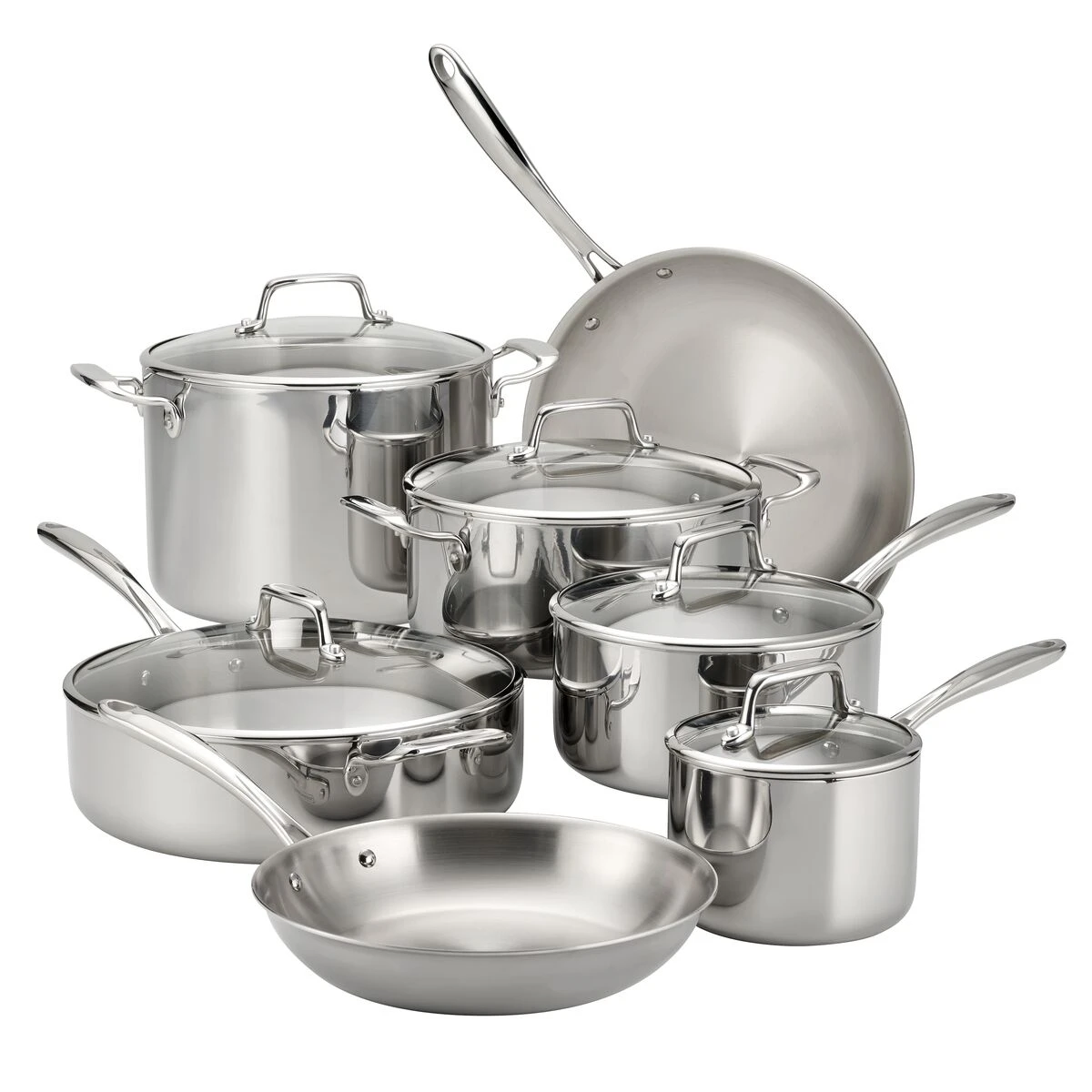 Tramontina Tri-Ply Clad 12 Pc Stainless Steel Cookware Set With Glass Lids 4 Tramontina Tri-Ply Clad 12 Pc Stainless Steel Cookware Set With Glass Lids - Image 2