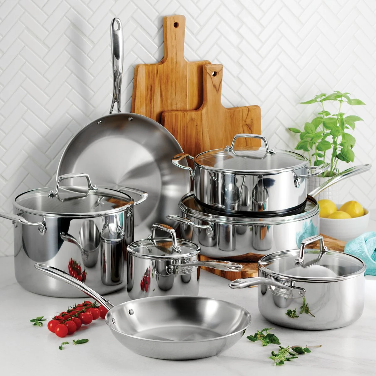 Tramontina Tri-Ply Clad 12 Pc Stainless Steel Cookware Set With Glass Lids 3 Tramontina Tri-Ply Clad 12 Pc Stainless Steel Cookware Set With Glass Lids