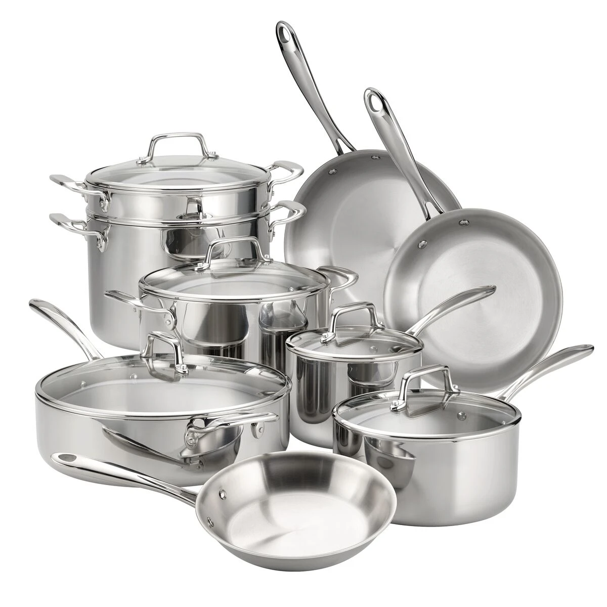 Tramontina Tri-Ply Clad 14 Pc Stainless Steel Cookware Set With Glass Lids 4 Tramontina Tri-Ply Clad 14 Pc Stainless Steel Cookware Set With Glass Lids - Image 2
