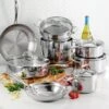 Tramontina Tri-Ply Clad 14 Pc Stainless Steel Cookware Set With Glass Lids 2 Tramontina Tri-Ply Clad 14 Pc Stainless Steel Cookware Set With Glass Lids -Tramontina 80116056PDM001G