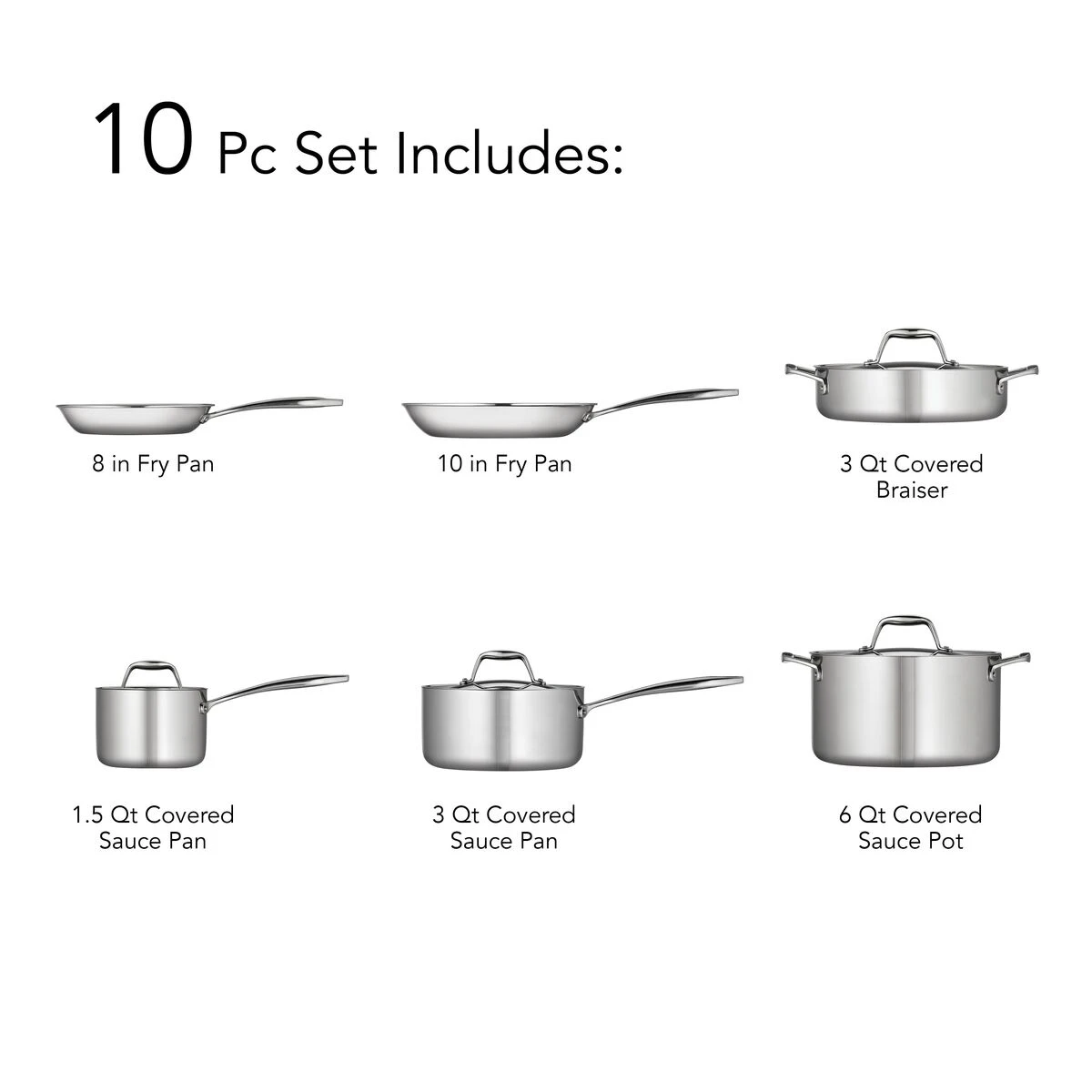 Tramontina 10 Pc Tri-Ply Clad Stainless Steel Cookware Set 12 Tramontina 10 Pc Tri-Ply Clad Stainless Steel Cookware Set - Image 10