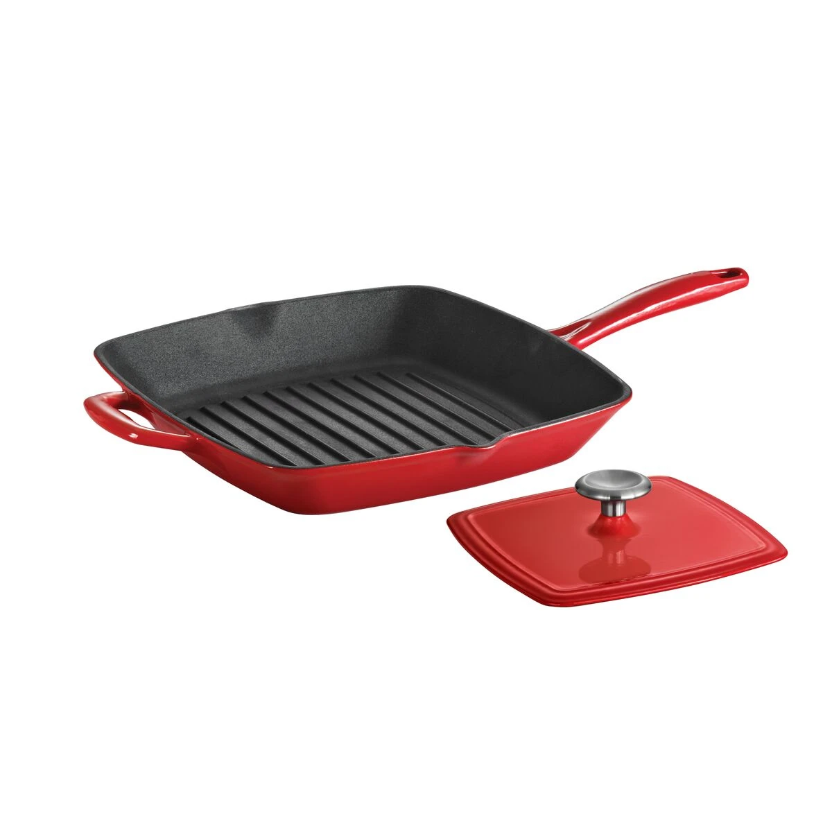 Tramontina 11 In Enameled Cast-Iron Series 1000 Grill Pan With Press - Gradated Red 4 Tramontina 11 In Enameled Cast-Iron Series 1000 Grill Pan With Press - Gradated Red - Image 2