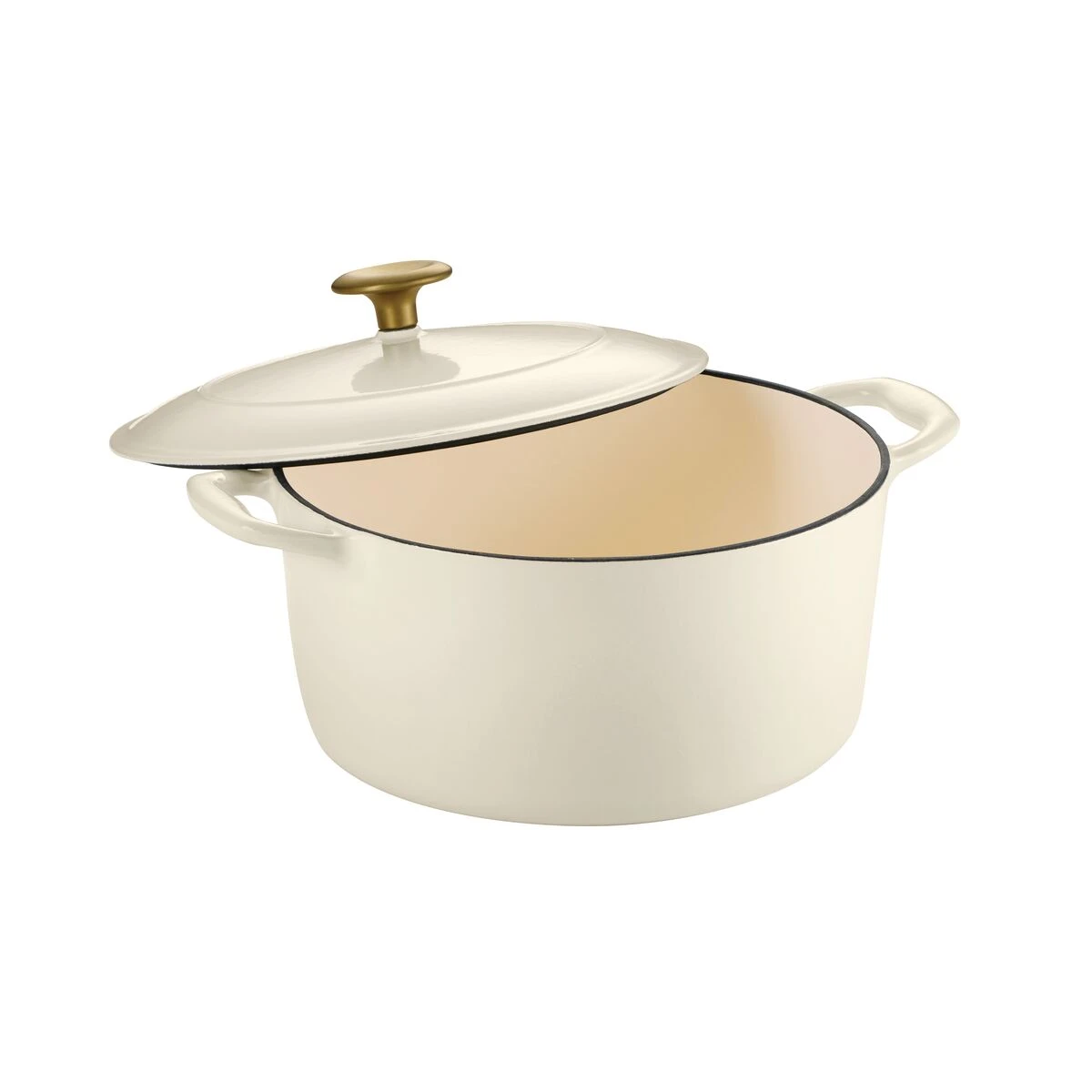 Tramontina 5.5 Qt Enameled Cast Iron Round Dutch Oven - Latte With Gold Stainless Steel Knob 4 Tramontina 5.5 Qt Enameled Cast Iron Round Dutch Oven - Latte With Gold Stainless Steel Knob - Image 2