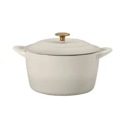 Tramontina 7 Qt Enameled Cast Iron Covered Tall Round Dutch Oven - Latte With Gold Knob -Tramontina 80131357IXM001G