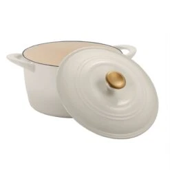 Tramontina 7 Qt Enameled Cast Iron Covered Tall Round Dutch Oven - Latte With Gold Knob -Tramontina 80131357IXM002G