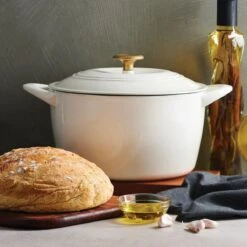 Tramontina 7 Qt Enameled Cast Iron Covered Tall Round Dutch Oven - Latte With Gold Knob