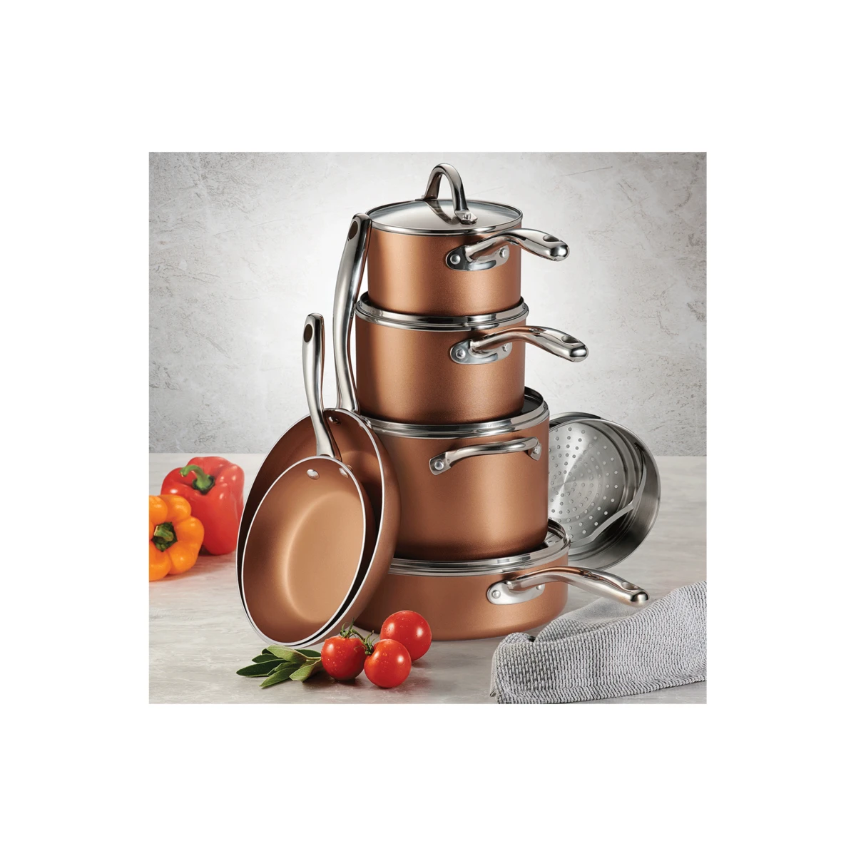Tramontina 11 Pc Aluminum Nonstick Cookware Set- Copper 6 Tramontina 11 Pc Aluminum Nonstick Cookware Set- Copper - Image 4