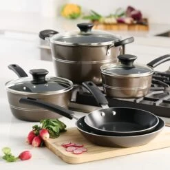 Tramontina Sicilia 8 Pc Aluminum Nonstick Cookware Set - Hazelnut