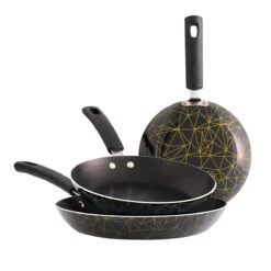 Tramontina 3 Pk Aluminum Nonstick Fry Pans - Black And Gold Pattern -Tramontina 80149059IXM001G
