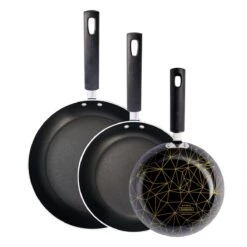 Tramontina 3 Pk Aluminum Nonstick Fry Pans - Black And Gold Pattern -Tramontina 80149059IXM004G