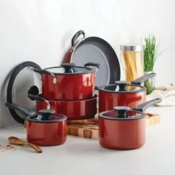 Tramontina Nesting 11 Pc Nonstick Cookware Set - Red -Tramontina 80156042IXM005G