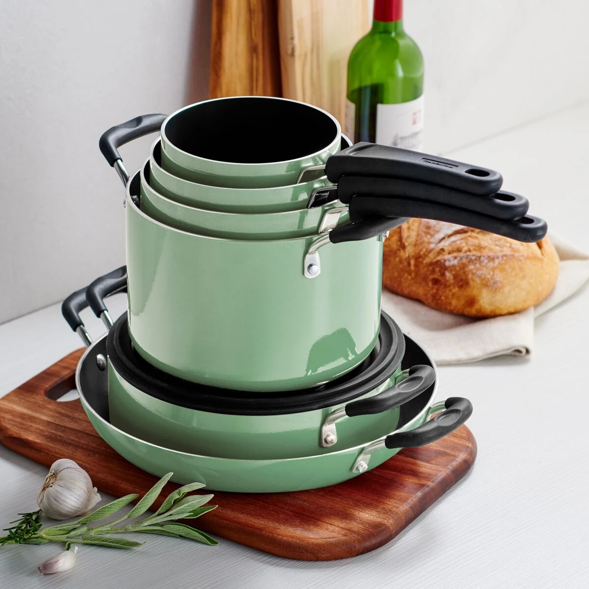 Tramontina 11 Pc Nonstick Nesting Cookware Set - Sage 7 Tramontina 11 Pc Nonstick Nesting Cookware Set - Sage - Image 5