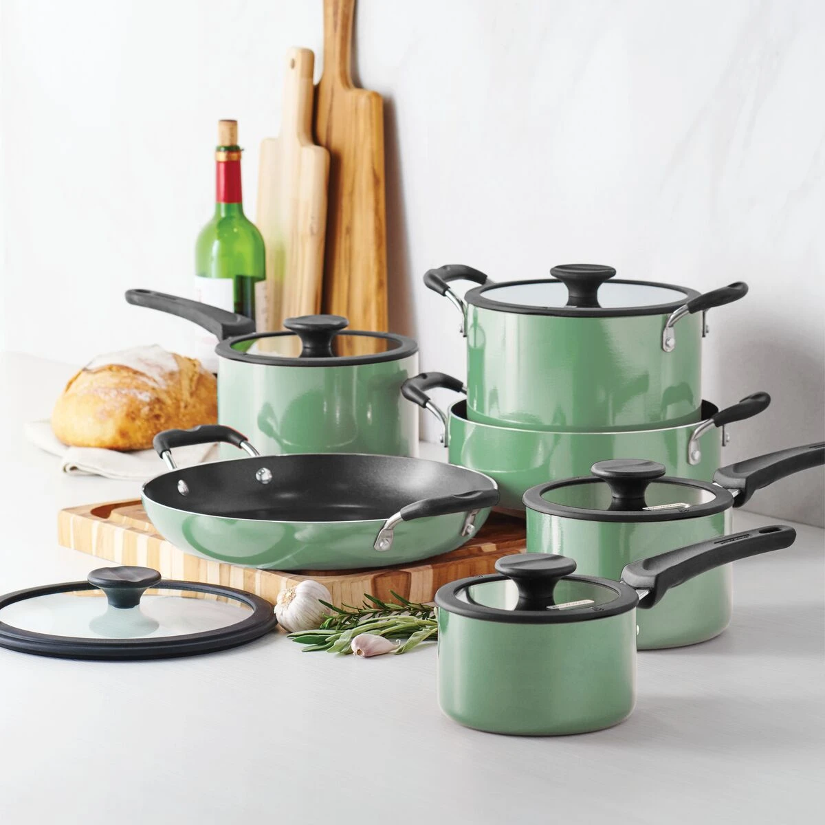 Tramontina 11 Pc Nonstick Nesting Cookware Set - Sage 3 Tramontina 11 Pc Nonstick Nesting Cookware Set - Sage