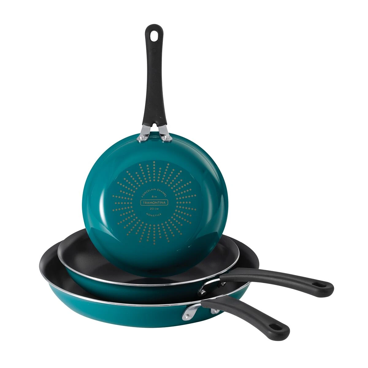 Tramontina 3 Pk Porcelain Enamel Fry Pans - Teal 4 Tramontina 3 Pk Porcelain Enamel Fry Pans - Teal - Image 2