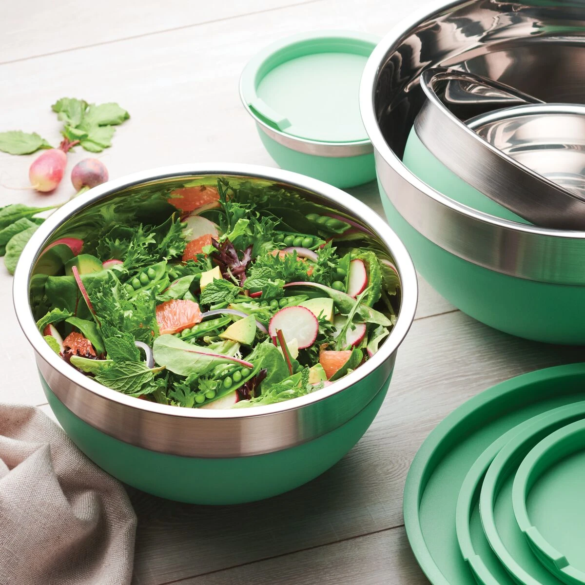 Tramontina 10 Pc Covered Stainless Steel And Silicone Mixing Bowl Set - Mint Green 5 Tramontina 10 Pc Covered Stainless Steel And Silicone Mixing Bowl Set - Mint Green - Image 3