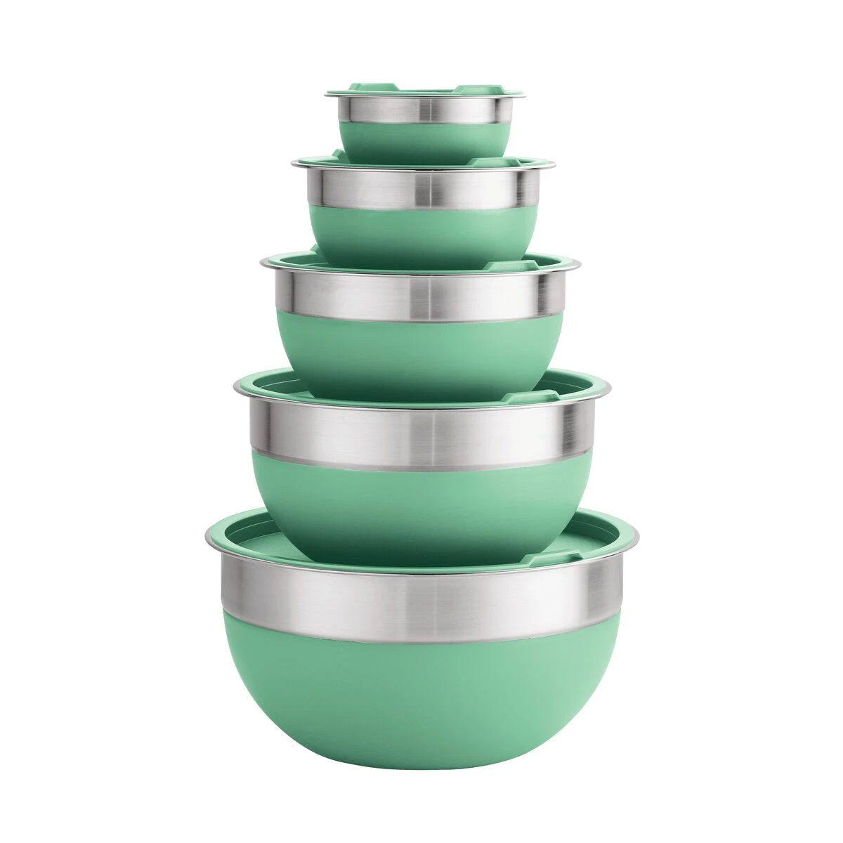 Tramontina 10 Pc Covered Stainless Steel And Silicone Mixing Bowl Set - Mint Green 4 Tramontina 10 Pc Covered Stainless Steel And Silicone Mixing Bowl Set - Mint Green - Image 2