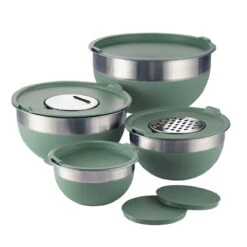 Tramontina 10 Pc Covered Stainless Steel And Silicone Mixing Bowl Set With Grating Tools - Sea Salt Green -Tramontina 80202047IXM001G