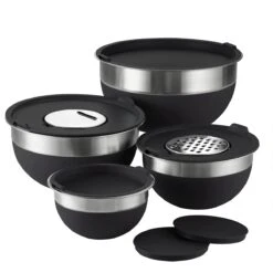 Tramontina 10 Pc Covered Stainless Steel And Silicone Mixing Bowl Set With Grating Tools - Black 12 Tramontina 10 Pc Covered Stainless Steel And Silicone Mixing Bowl Set With Grating Tools - Black -Tramontina 80202048IXM001G