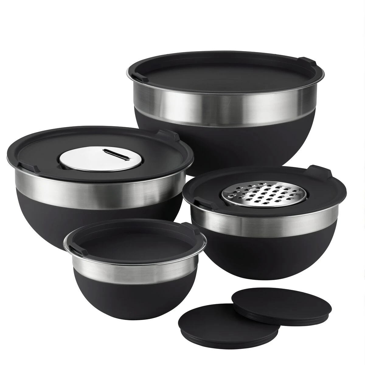 Tramontina 10 Pc Covered Stainless Steel And Silicone Mixing Bowl Set With Grating Tools - Black 5 Tramontina 10 Pc Covered Stainless Steel And Silicone Mixing Bowl Set With Grating Tools - Black - Image 3