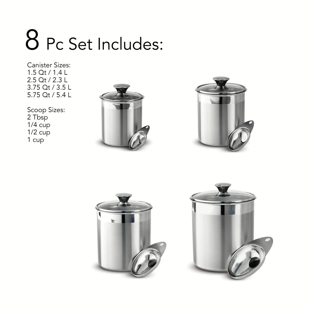 Tramontina 8 Pc Stainless Steel Covered Canister And Scoop Set 3 Tramontina 8 Pc Stainless Steel Covered Canister And Scoop Set - Image 2