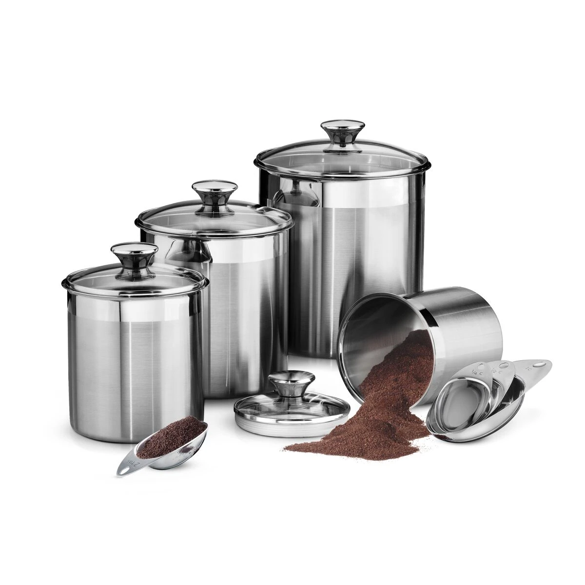 Tramontina 8 Pc Stainless Steel Covered Canister And Scoop Set 2 Tramontina 8 Pc Stainless Steel Covered Canister And Scoop Set