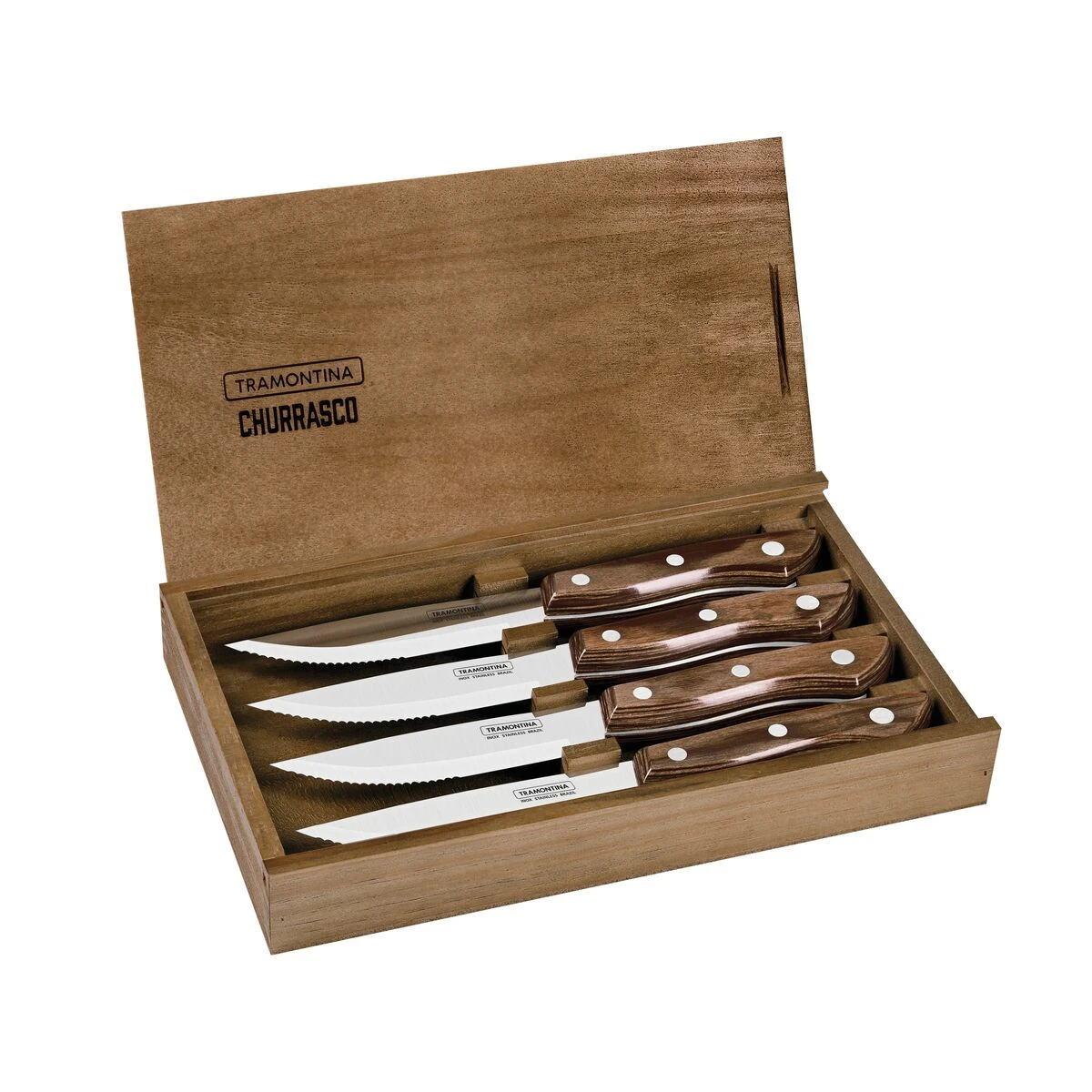 Tramontina Churrasco BBQ 4 Pc Porterhouse Steak Knife Set In Wood Gift Box 7 Tramontina Churrasco BBQ 4 Pc Porterhouse Steak Knife Set In Wood Gift Box - Image 6