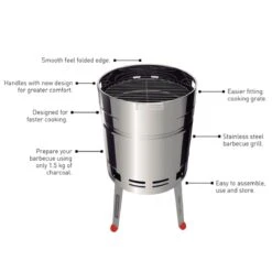 Tramontina 15.5 In Stainless Steel Round BBQ Charcoal Grill With Lid -Tramontina 80905033IXI001G