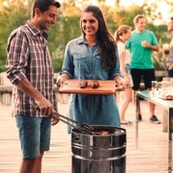 Tramontina 15.5 In Stainless Steel Round BBQ Charcoal Grill With Lid -Tramontina 80905033IXM008G