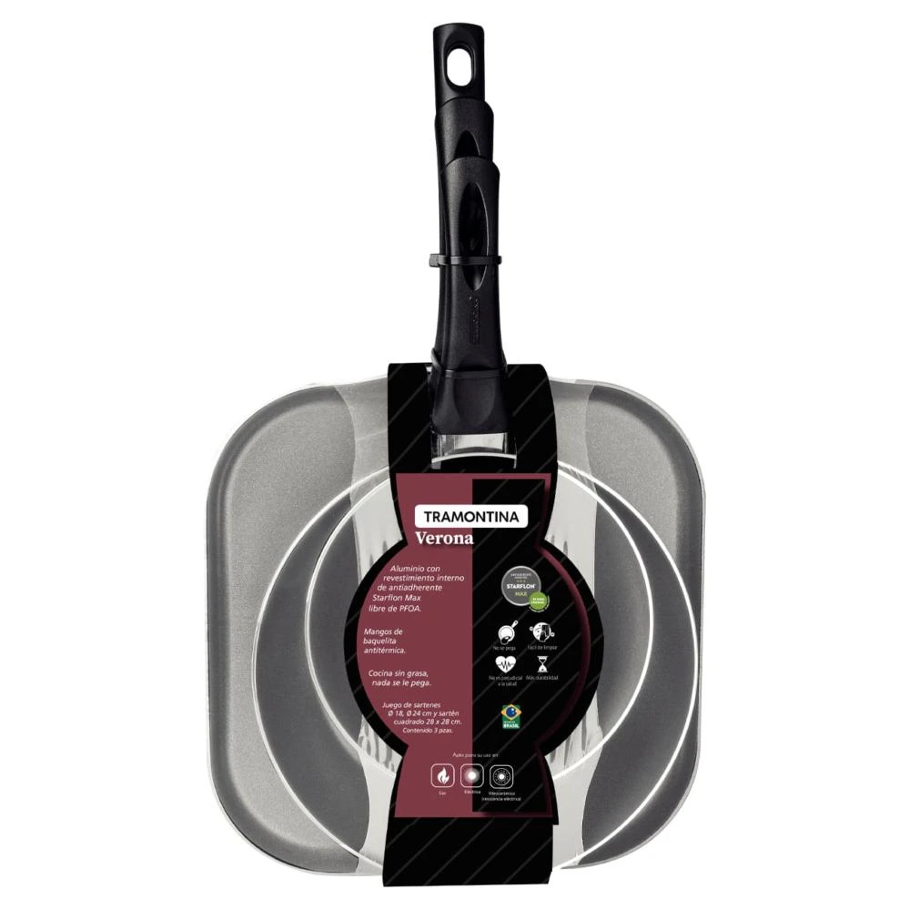 Juego De Sartenes Verona Tramontina Negro 3 Piezas 4 Juego De Sartenes Verona Tramontina Negro 3 Piezas - Image 2