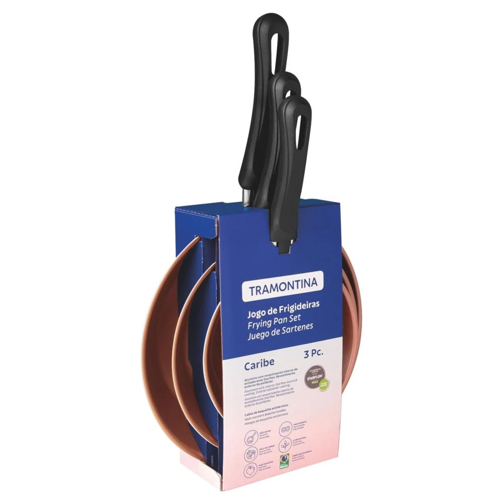 Juego De Sartenes Tramontina Caribe 3 Negro Piezas 5 Juego De Sartenes Tramontina Caribe 3 Negro Piezas - Image 3