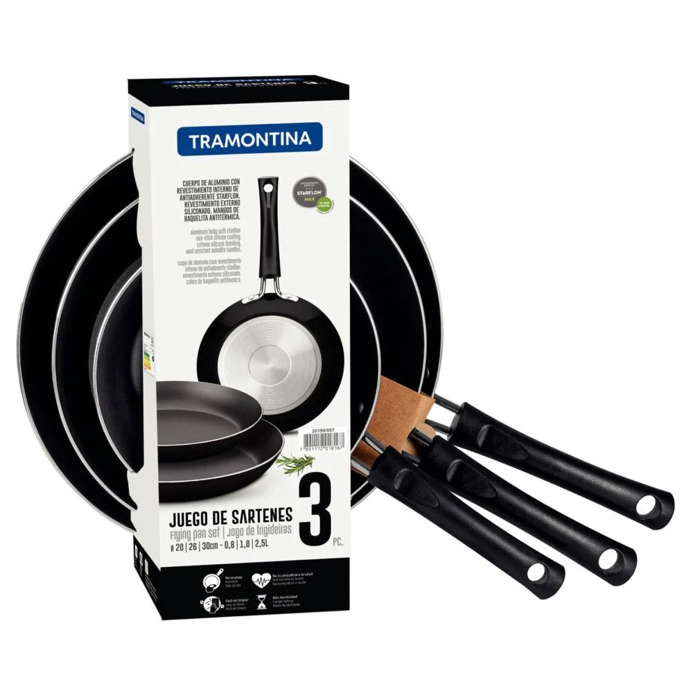 Juego De Sartenes Chelsea Tramontina Negro 3 Piezas 4 Juego De Sartenes Chelsea Tramontina Negro 3 Piezas - Image 2